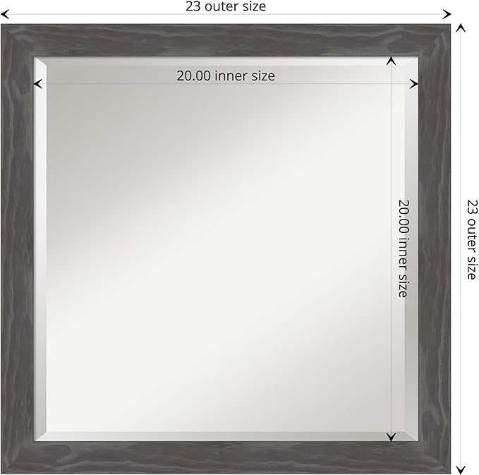 Amanti Art Grey Wall Mirror 23x23 Woodridge Rustic Grey Square Bathroom Mirror - Image 4
