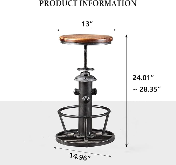 Topower Antique Industrial Round Bottom Adjustable Height Cafe Coffee Retro - Image 3