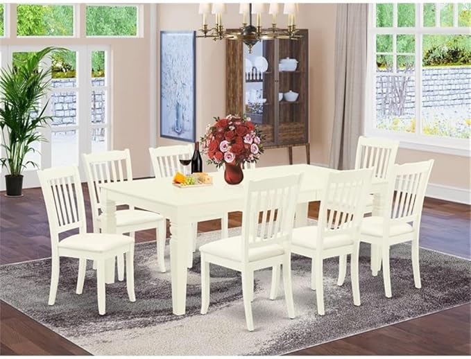 East West Furniture LGDA9-LWH-C 9 Piece Dining Table Set Includes a Rectangle - Image 2