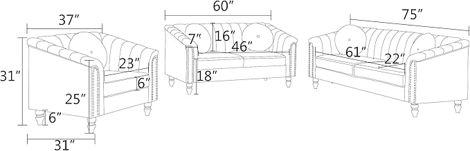 60" Loveseat Sofa, Microfiber Chesterfield Upholstered Sofas Love Seat - Image 3