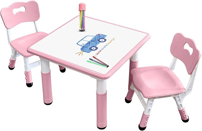 Kids Table & Chair Set with Adjustable Toddler-Safe Non-Slip Legs, Activity & by JIAOQIU