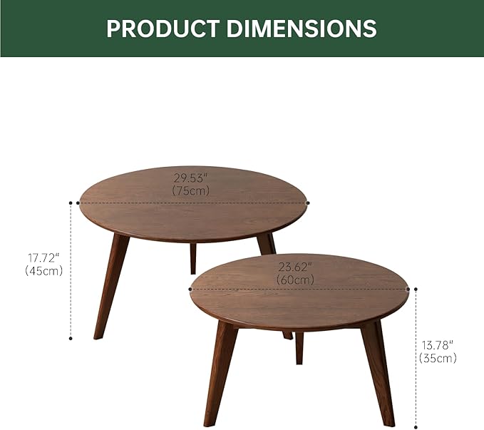 100% Solid Oak Wood Coffee Table Set, Round Coffee Table Combo Side Table - Image 2