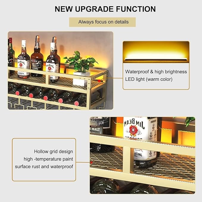 LED Wine Rack Wall Mounted, Industrial Metal Wall Wine Shelf & Glass Holder - Image 4