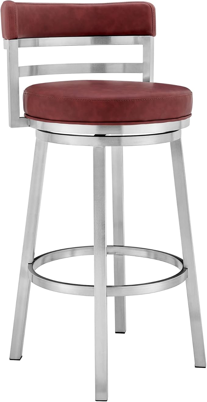 Armen Living Madrid 26" Seat Height Swivel Modern Red Faux Leather and Brushed by ArmenLiving