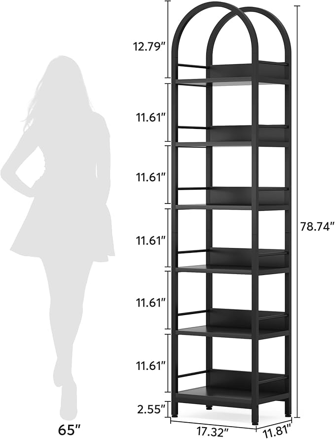 Tribesigns 6-Tier Open Bookshelf, 78.7" Tall Arched Bookcase Narrow Bookshelf - Image 2