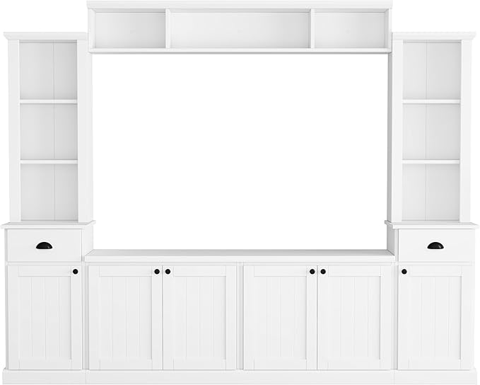 Merax Modern TV Stand Set w/Adjustable Bridge, Storage Media Console & Wall - Image 7
