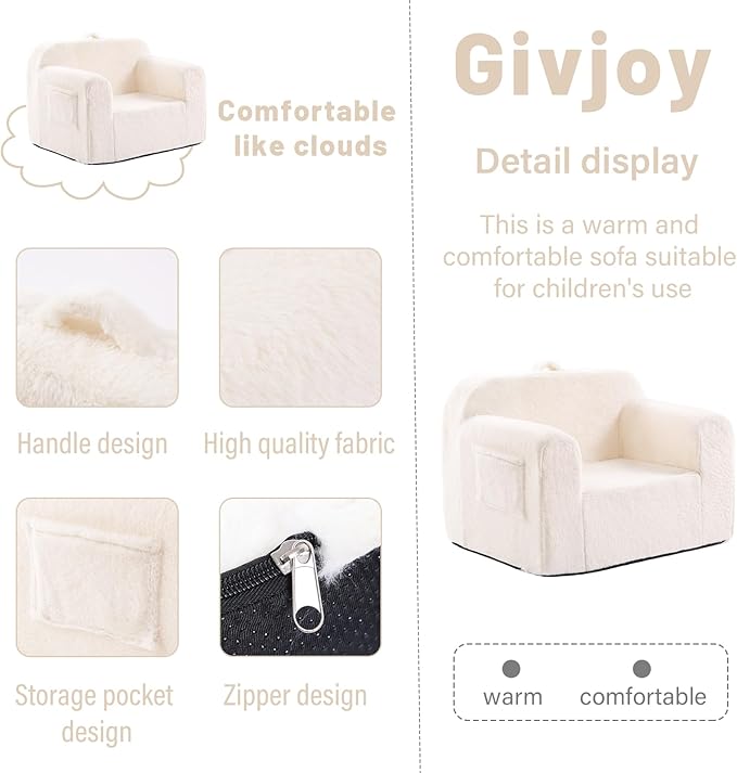 Toddler Chair Plush Couch, Comfy Kids Sofa Lounger - Image 4