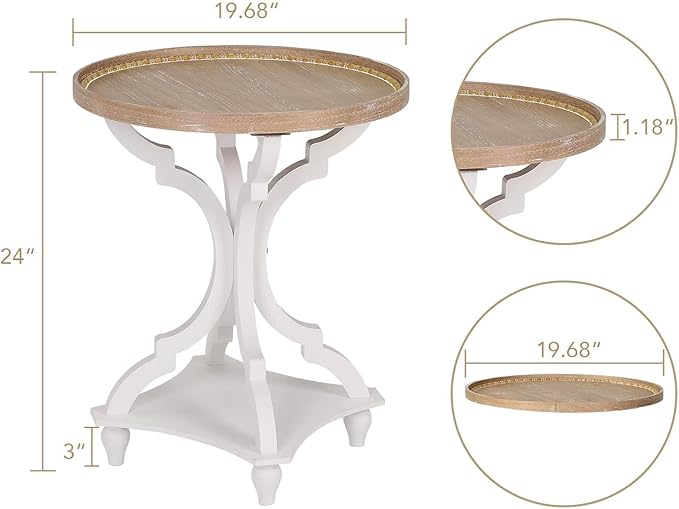 Wnutrees Farmhouse Round Accent End Table, Rustic Side Table Nightstands - Image 3