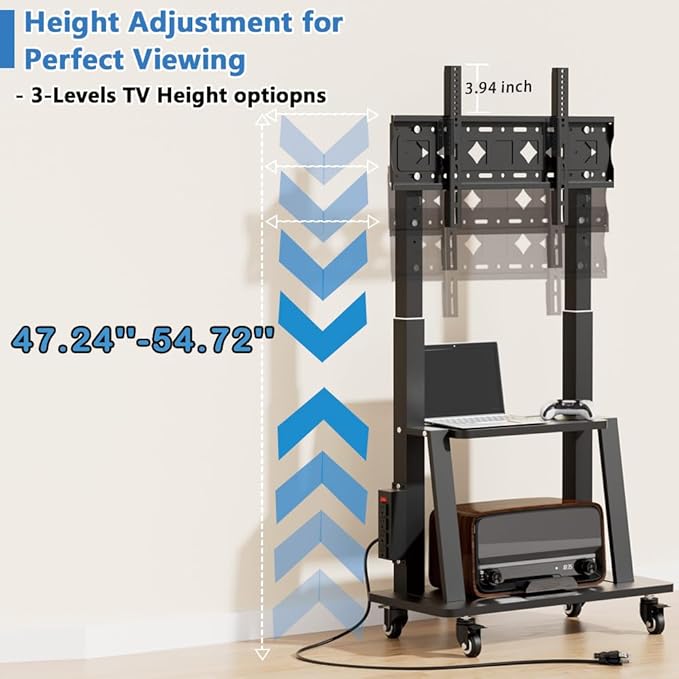 Mobile TV Cart with Power Outlet, Rolling TV Stand on Wheels - Image 4