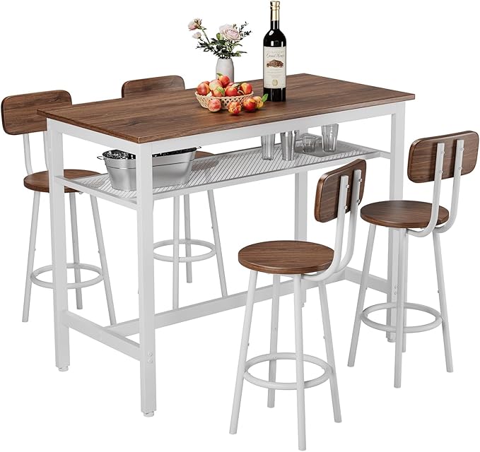 5-Piece Bar Table and Chairs Set, 43.3'' Pub Table Set Modern Small Table and - Image 4