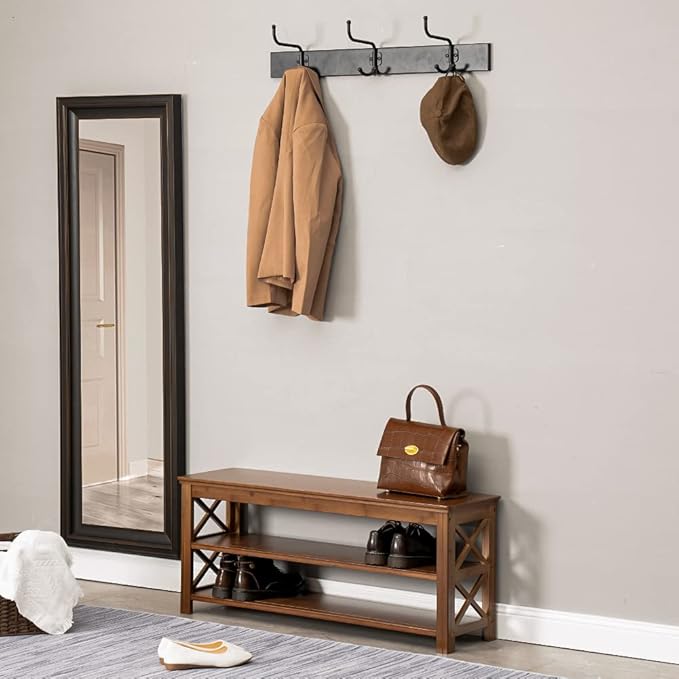 Bamworld Shoe Rack Bench with Storage 3 Tier Bamboo Shoe Bench Entryway Rustic - Image 7