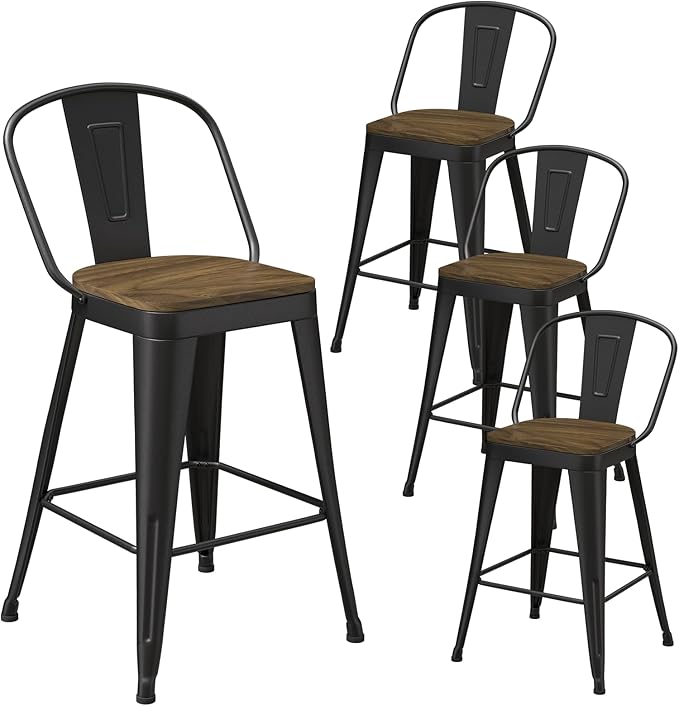 Metal Bar Stools Set of 4, High Back Bar Stools by Vinahomar