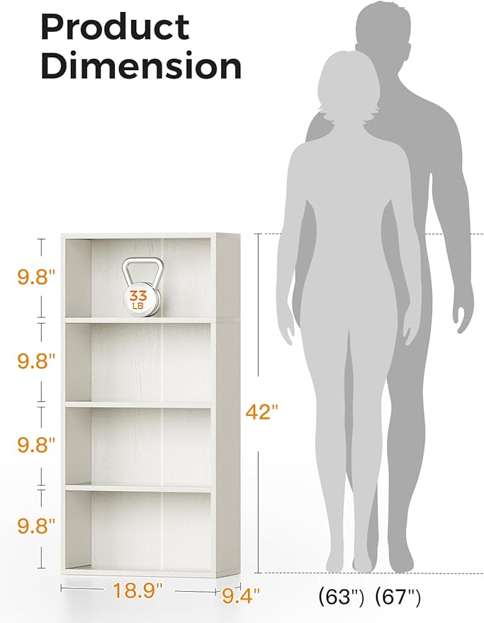 Casaottima 4-Tier Open Bookshelf and Bookcase, Floor Standing Display Storage - Image 3