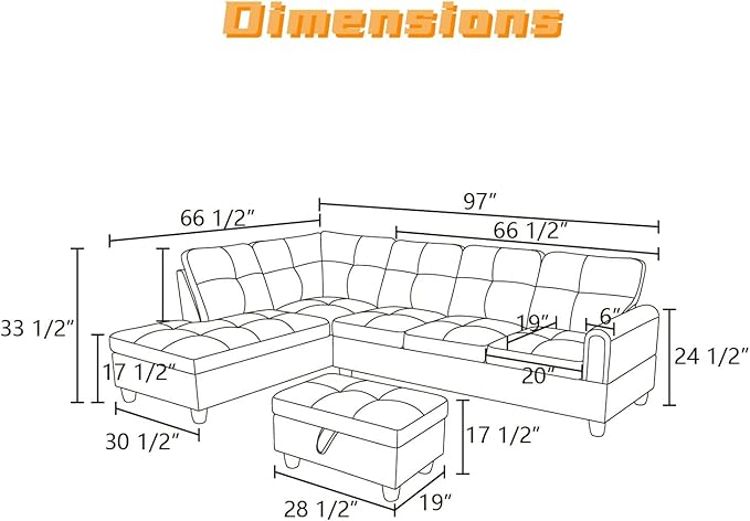 L Shaped Sectional Couch with Otttoman, Apartments - Image 2