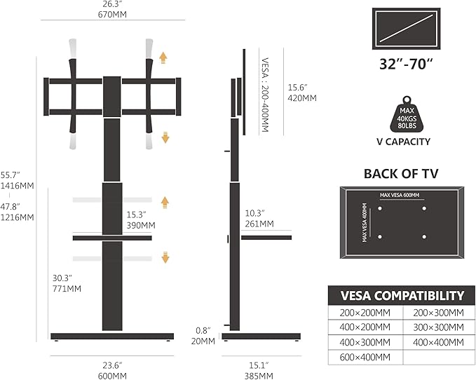 FITUEYES Floor TV Stand Tall for Living Room, Corner TV Stands for TVs up to 70 - Image 2