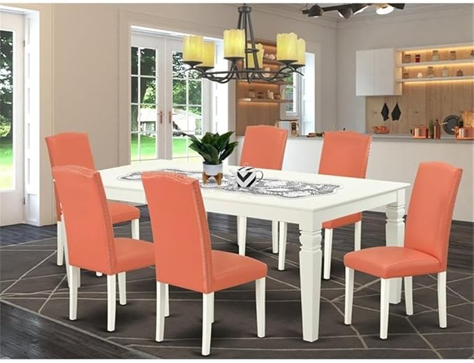 East West Furniture LGEN7-LWH-78 7 Piece Dining Set Consist of a Rectangle - Image 2