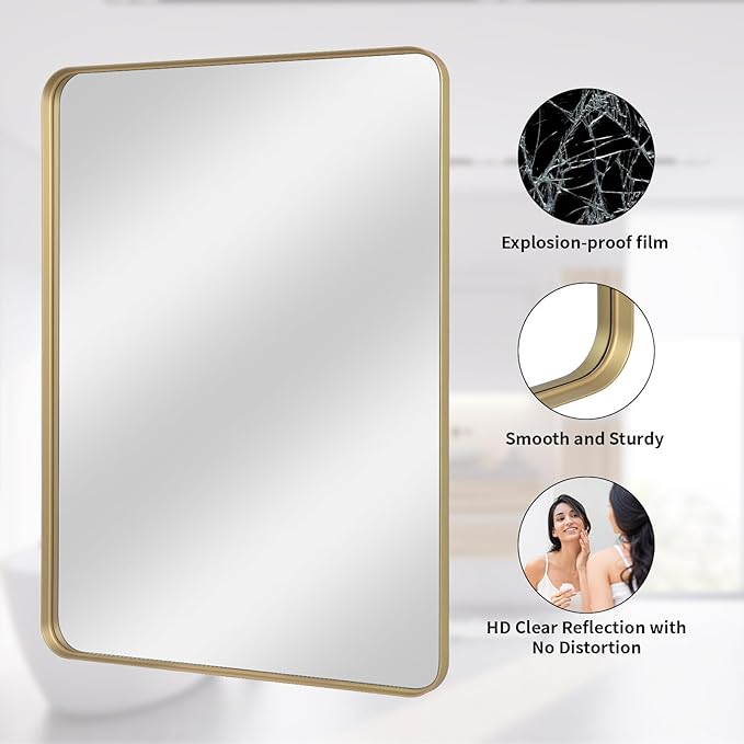 Bathroom Mirror 30x40 inch, Modern Round Corner Bathroom Vanity Mirror - Image 3