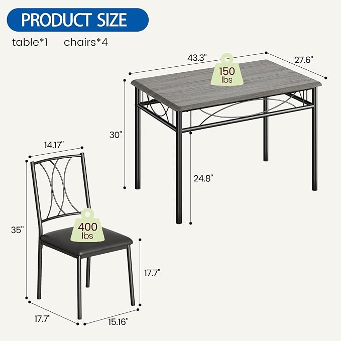 IDEALHOUSE Dining Table Set for 4, Kitchen Table and Chairs Set for 4, - Image 7