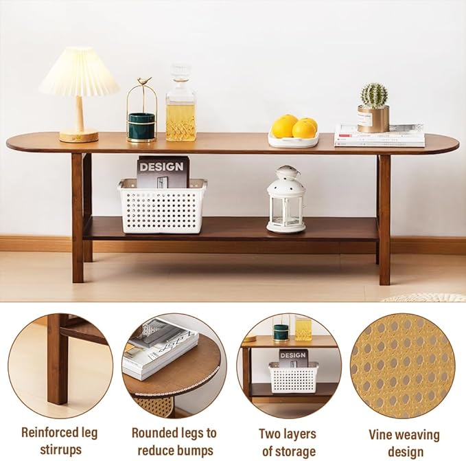 Tiita TV Stand with Storage for TVs up to 65'', Bamboo TV Console Entertainment - Image 5