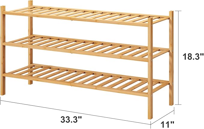 3-Tier Long Shoe Rack, Bamboo Wood Shoe Rack - Image 3