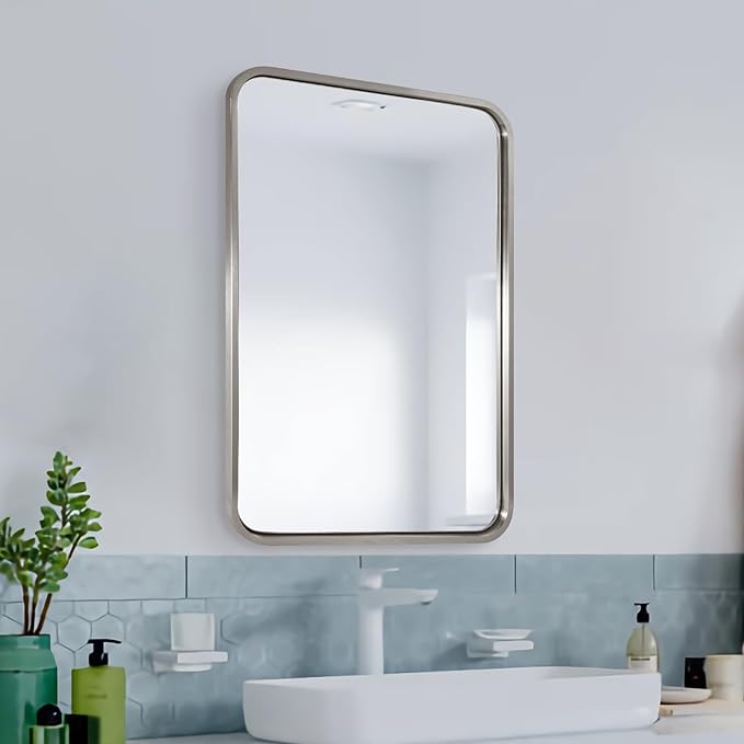 ANDY STAR Mirrors for Wall, 20x28’’ Brushed Nickel Bathroom Mirror, Rounded by ANDYSTAR