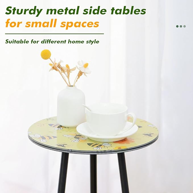 2 Packs Metal Mosaic Round Side Table 13.2" Small Outdoor Patio Round Accent - Image 4