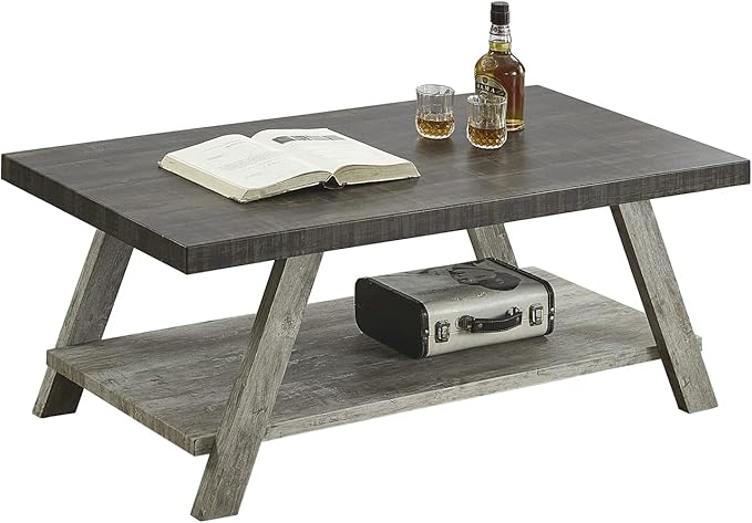 Roundhill Furniture Athens Contemporary Wood Shelf Coffee Table, Weathered - Image 5
