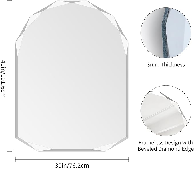 KOCUUY 30"x40" Frameless Mirror, Arched Shape - Image 5