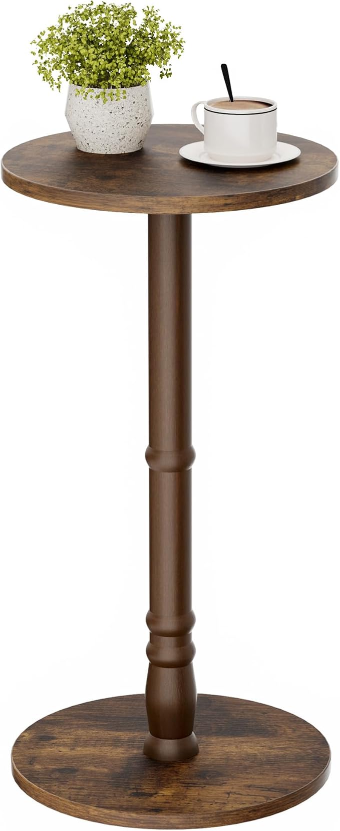 Round Side Table, Solid Wood Pillar by Homleke