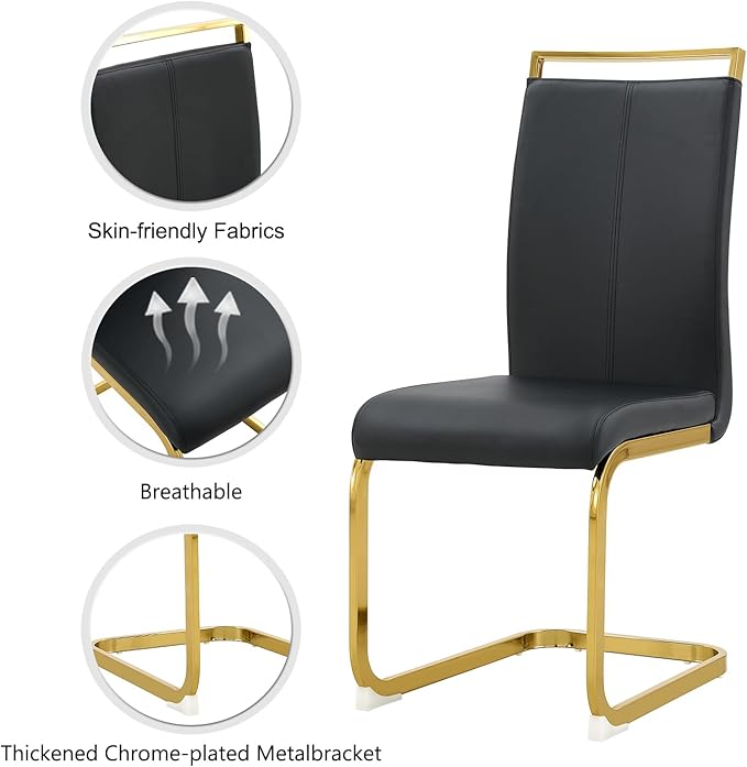 Modern Dining Chairs Set of 6, High Back Black Kitchen Chairs, Faux Leather - Image 4