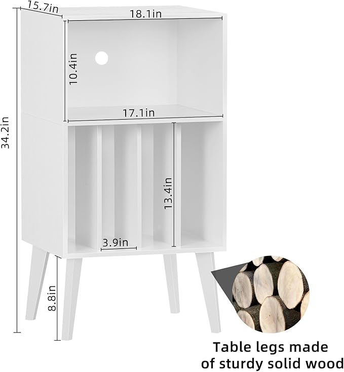 Lerliuo Record Player Stand, Mid-Century Vinyl Storage Cabinet Table - Image 3