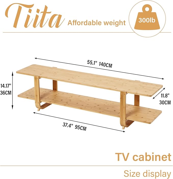 Tiita Bamboo TV Stand for 55 Inch TV, Entertainment Center - Image 4