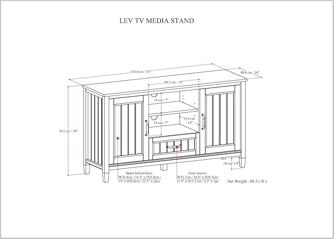 SIMPLIHOME Lev SOLID WOOD 53 Inch Wide Contemporary TV Media Stand in Smoky - Image 3
