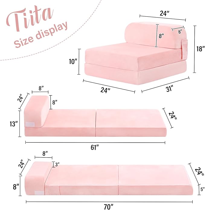 Tiita Folding Sofa Bed for Kids, Toddler Fold Out Couch - Image 3
