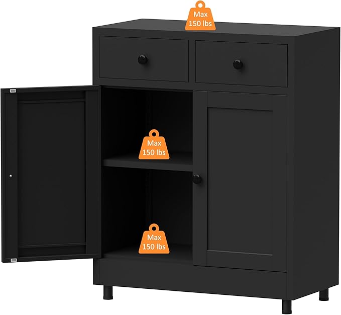 Metal Storage Cabinet with 2 Drawers and Adjustable Shelf, Sideboard Buffet - Image 6