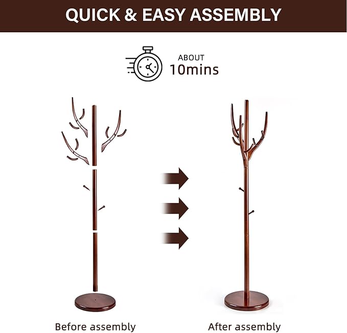 CozyDH Coat Rack Freestanding Solid Wood Coat Rack Stand, Coat Tree Freestanding - Image 9