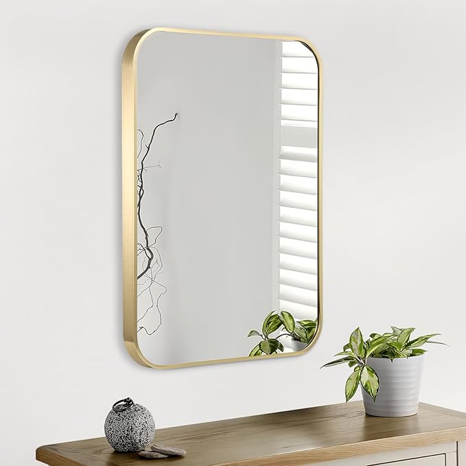 Gold Bathroom Mirror, 20x28 Inch Brushed Gold Mirror, Aluminum Alloy Framed - Image 8