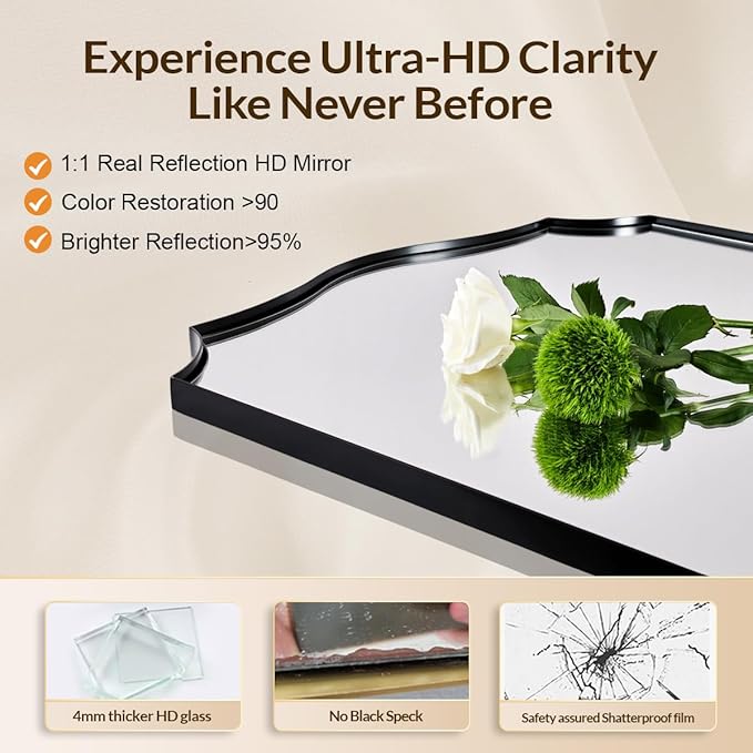 24x40 Black Mirror, Asymmetrical Vanity Mirror, Irregular Wall Mirror - Image 4