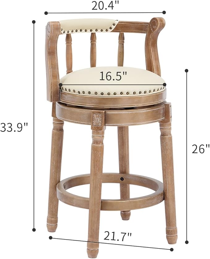 Cow top Leather Wooden Bar Stools, 360 Degree Swivel Bar Height Chair - Image 3