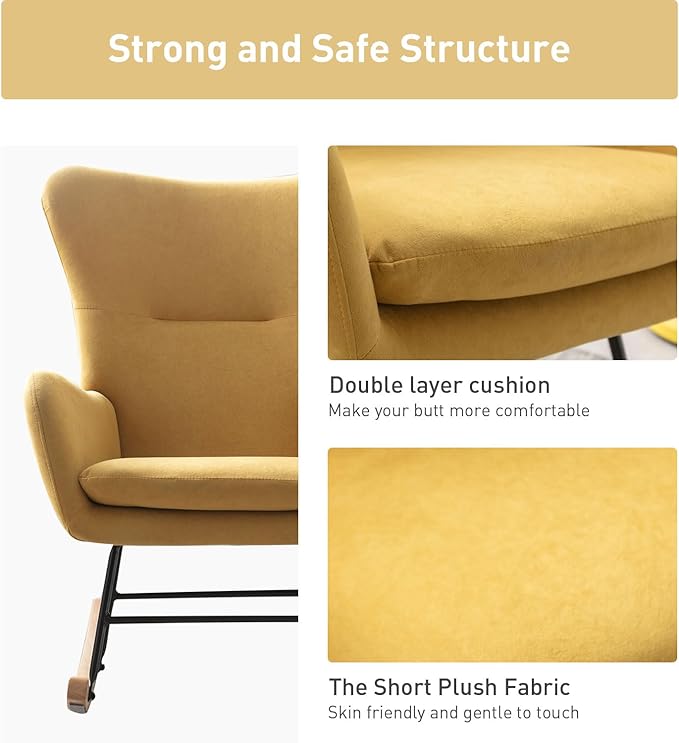 Phoenix Home Rocking Chair Nursery Velvet Upholstered Glider Rocker Rocking - Image 4
