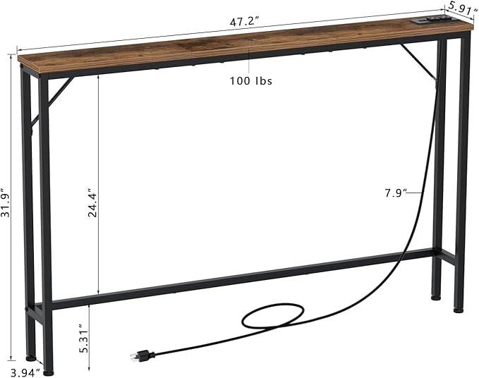 Tohomeor Skinny 5.9" Console Table 47.24" Narrow Long Sofa Table - Image 3