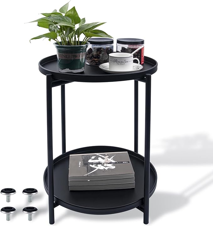 Round Side Table, 2-Tier Small Round Table, Round end Table, Nursery Side Table by LuckySlycycLivingSecretary
