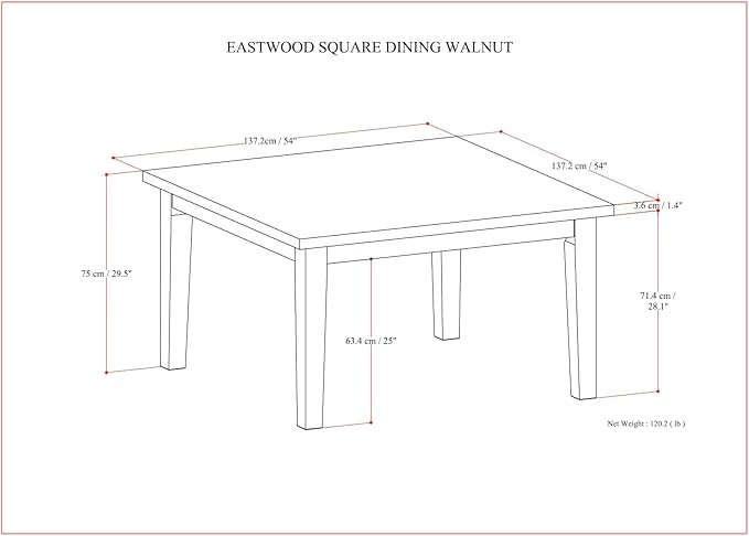 SIMPLIHOME Eastwood Square Dining Table, Solid Wood Walnut Veneer in Walnut - Image 3