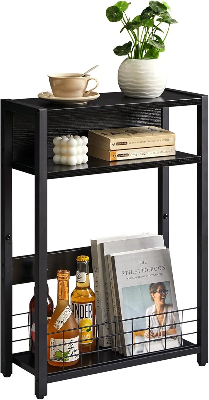 IBUYKE Narrow Side Table with Storage Shelf, 3 Tier End Table, Modern Sofa Table by IBUYKE