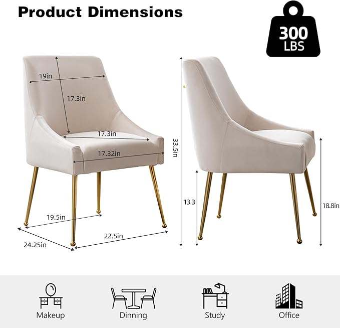 Velvet Dining Chairs Set of 2, Upholstered Dining Chairs - Image 2