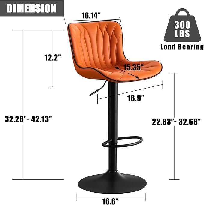 YOUNIKE Single Orange Bar Stools Modern Swivel Counter Height Bar Chair - Image 2