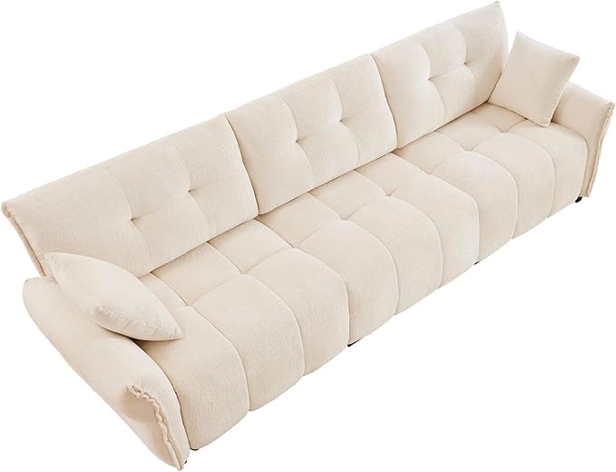 Modern Chenille Fabric 3-Seat Sofa w/ 2 Pillows, Premium Upholstery Living Room - Image 5