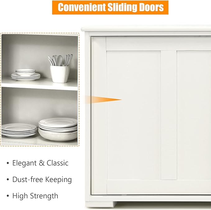 Costzon Sideboard Buffet Cabinet, Wooden Kitchen Storage Cabinet - Image 8