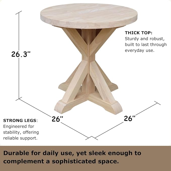 IC International Concepts, Sierra Round End Table, Solid Wood, Real Parawood - Image 3