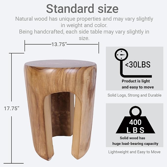 Athaliah Rustic Wood Side Table, 17.75”H Tree Stump End Table, Round Wooden - Image 3
